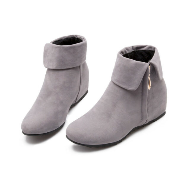 Ladies Frosted Lapel Ankle Boots Flat Suede Leather Side Zipper Shoes