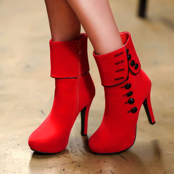 Winter Red Women High Heel Winter Boot Suede Upper Platform Boots