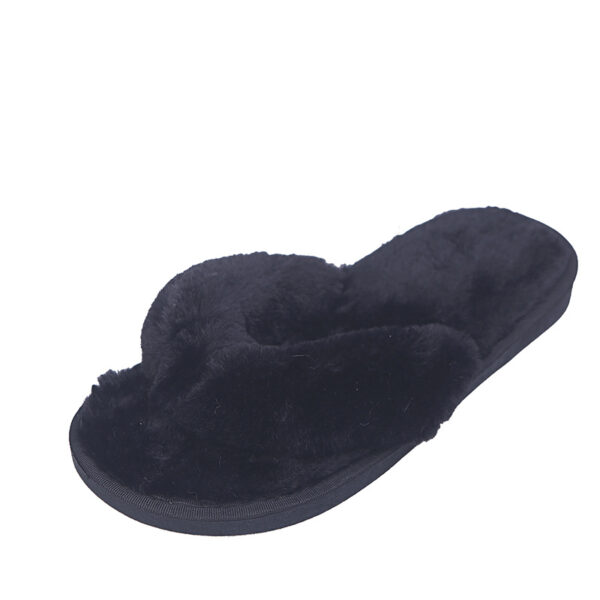 Black Winter Soft Cozy Fashion Faux Fur Flip Flop Slippers for Women