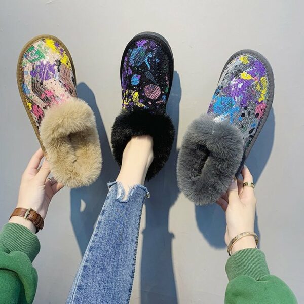 Warm Faux Furry Bling Women Winter Female Ankle Snow Boots For Women