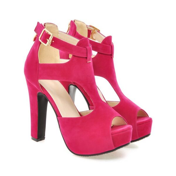 Woman Open Toe Pump High Heel Platform Hollow Zipper Ankle Buckle Strap Sandals