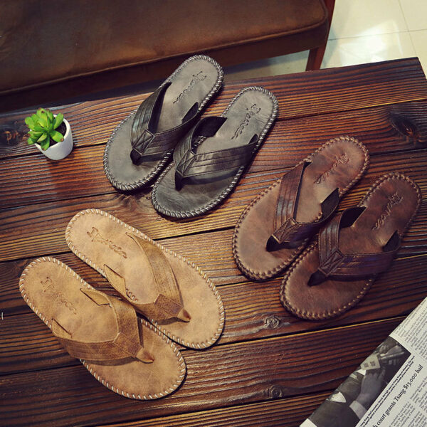 Men Slipper Summer Fashion Beach PU Leather