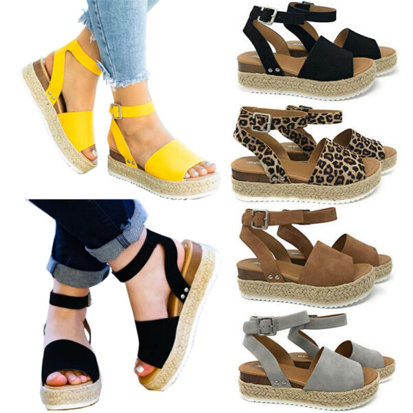 Platform Sandals Espadrille Ankle Strap Comfy Summer Peep Toe Shoes