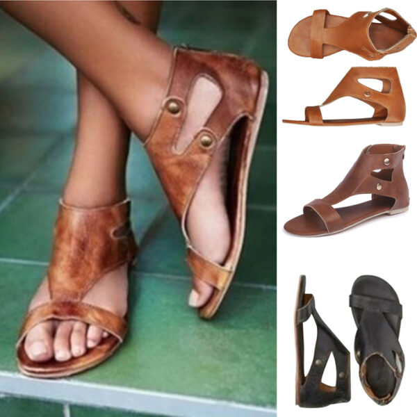 Gladiator Sandals Summer Beach Flat Heel Peep Toe Casual Shoes Flip Flops