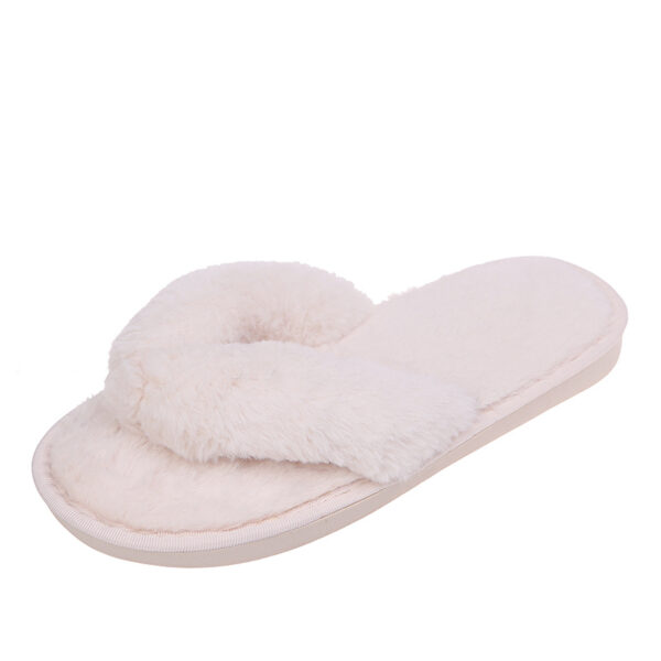 White Winter Soft Cozy Fashion Faux Fur Flip Flop Slippers for Women