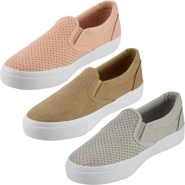 Women's Perforated Slip On Flat Round Toe Sneaker Shoes