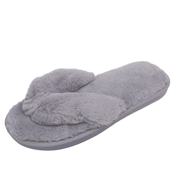 Grey Winter Soft Cozy Fashion Faux Fur Flip Flop Slippers for Women